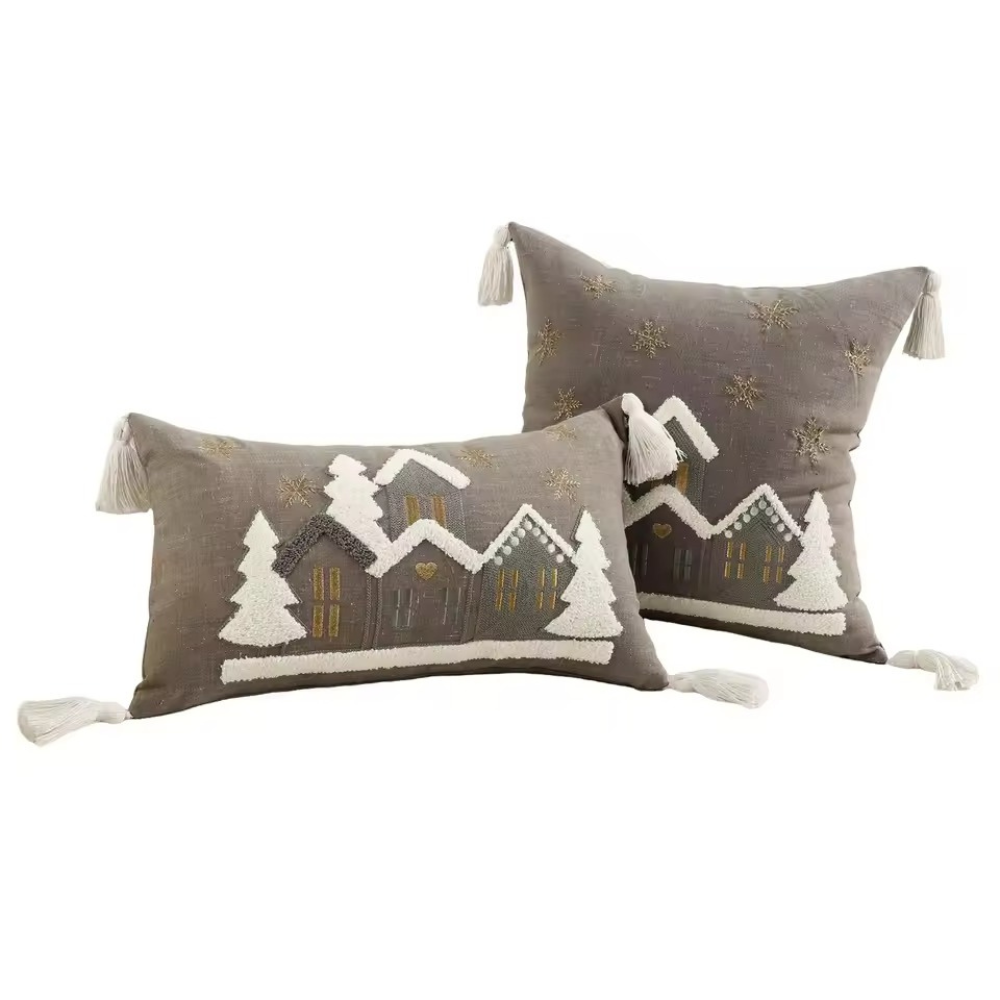 Embroidered Snowflake And Christmas House Cushion CoverEmbroidered Snowflake And Christmas House Cushion Cover - Image 7