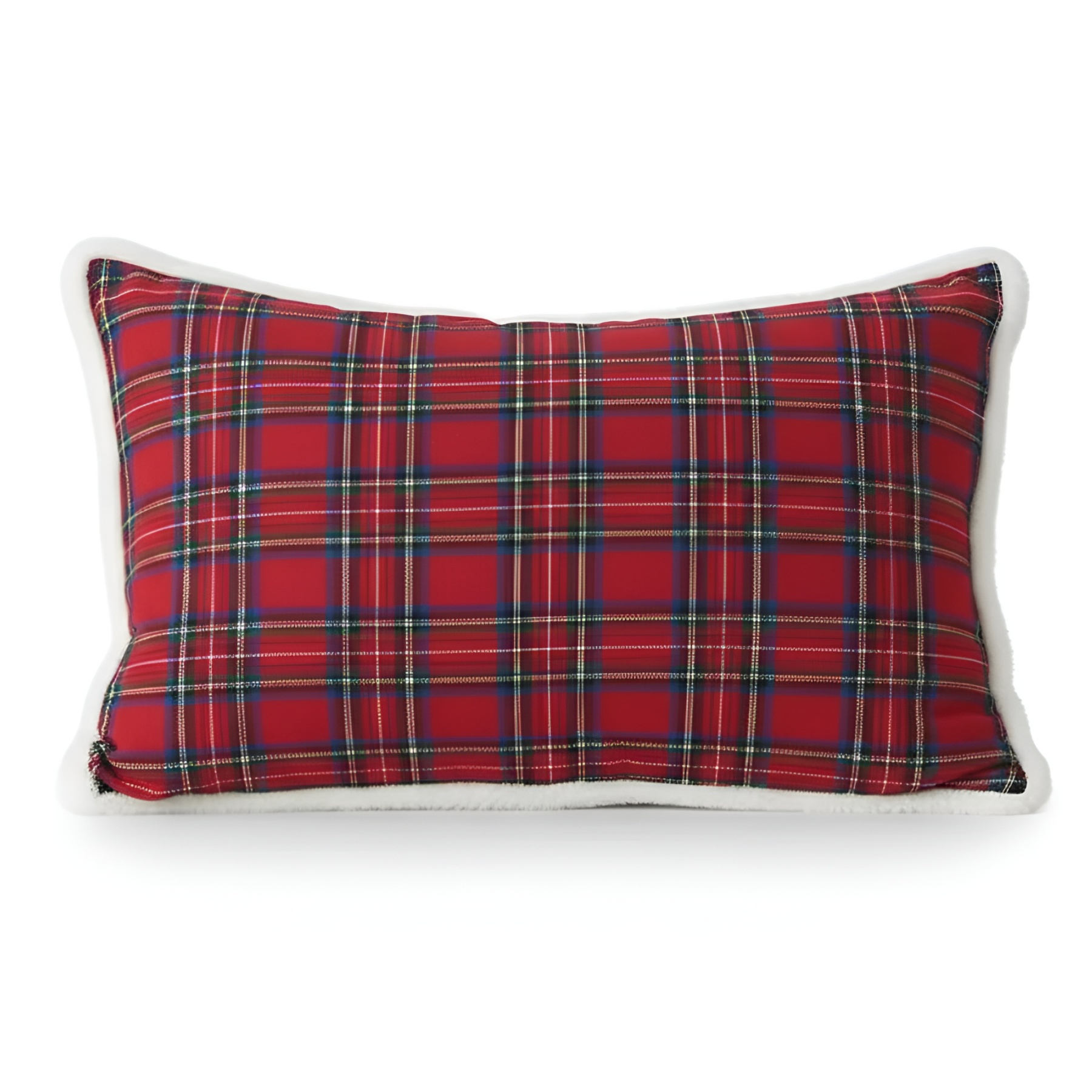Christmas Themed Plaid Cushion Cover With Embroidered Snowflake Design