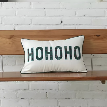 Christmas Themed Plaid Cushion Cover With Embroidered Snowflake Design