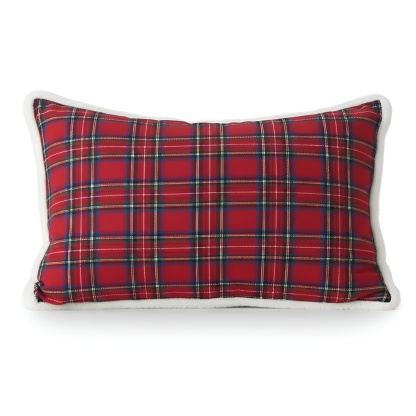 Christmas Themed Plaid Cushion Cover With Embroidered Snowflake Design
