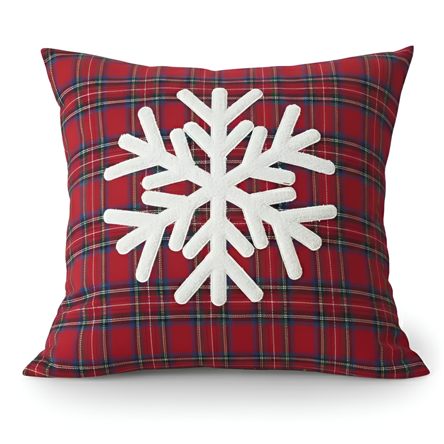 Christmas Themed Plaid Cushion Cover With Embroidered