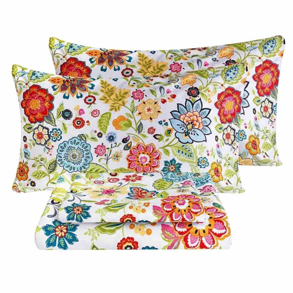 Pack Of 4 Floral Cooling Ultra Soft Bed SheetsPack Of 4 Floral Bed Sheet Set With Deep Pocket Fit And Soft Pillowcases - Image 2