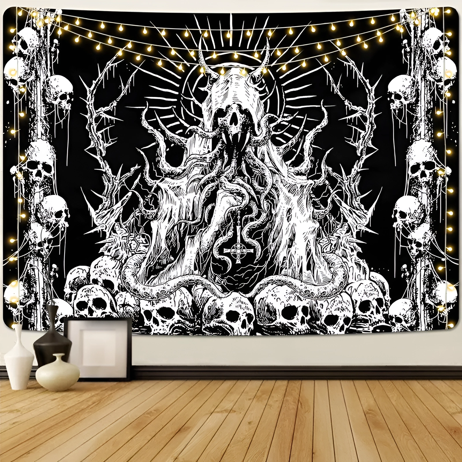  Skull Tapestry Mystic Skeleton Tapestries Black and White