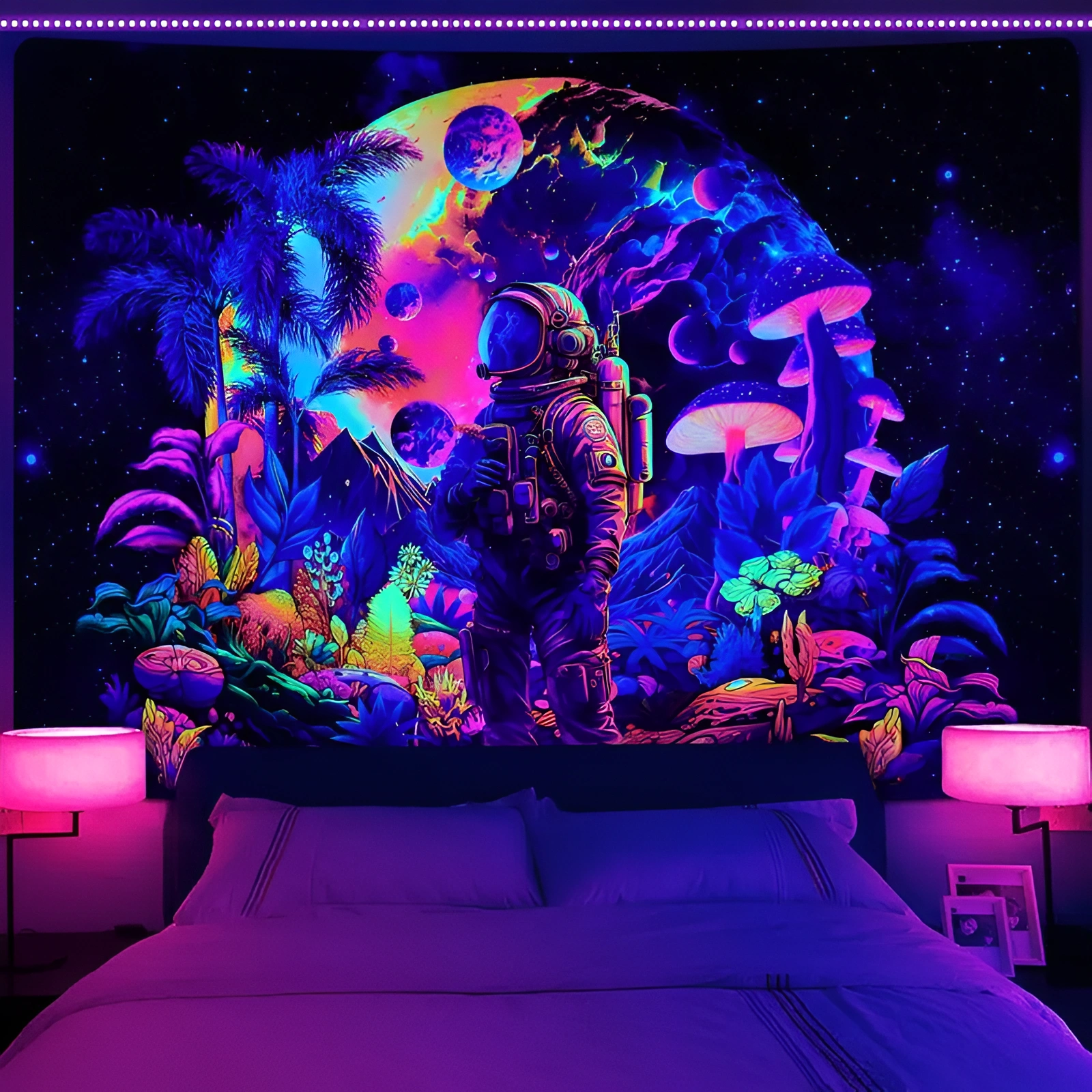 Blacklight Space Astronaut Tapestry for Men 