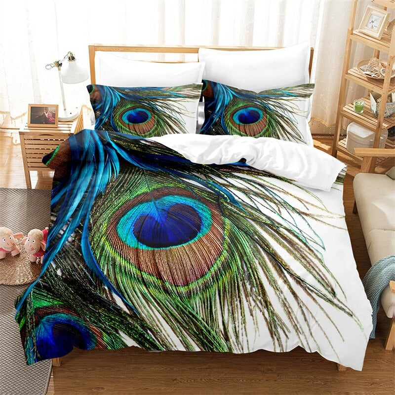 Birds Feather Printed Duvet Bedding Set