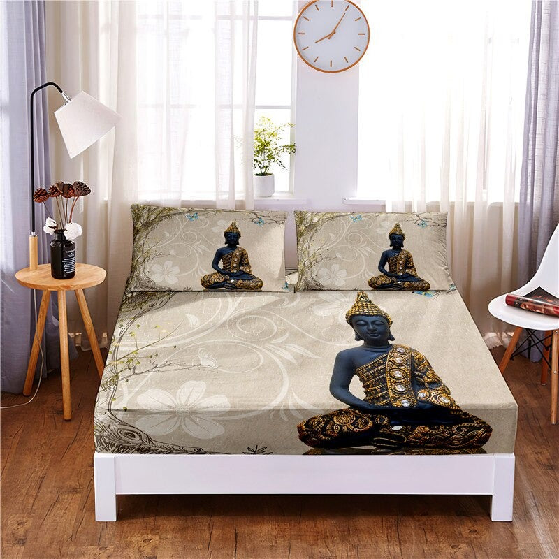 Buddha Statue Digital Printed 3pc Polyester Bedding Set