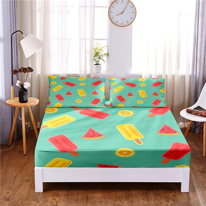 Ice Cream Digital Printed 3 Pcs Fitted Sheet
