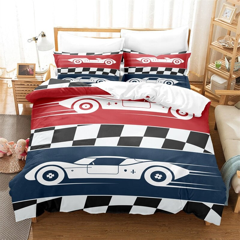 Racing Patterned Duvet Cover And Pillowcase Bedding Set