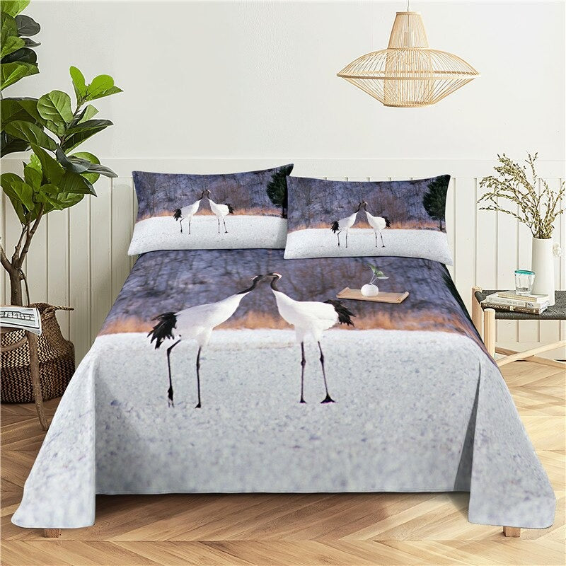 Crowned Crane Flat Sheet Bedding Set