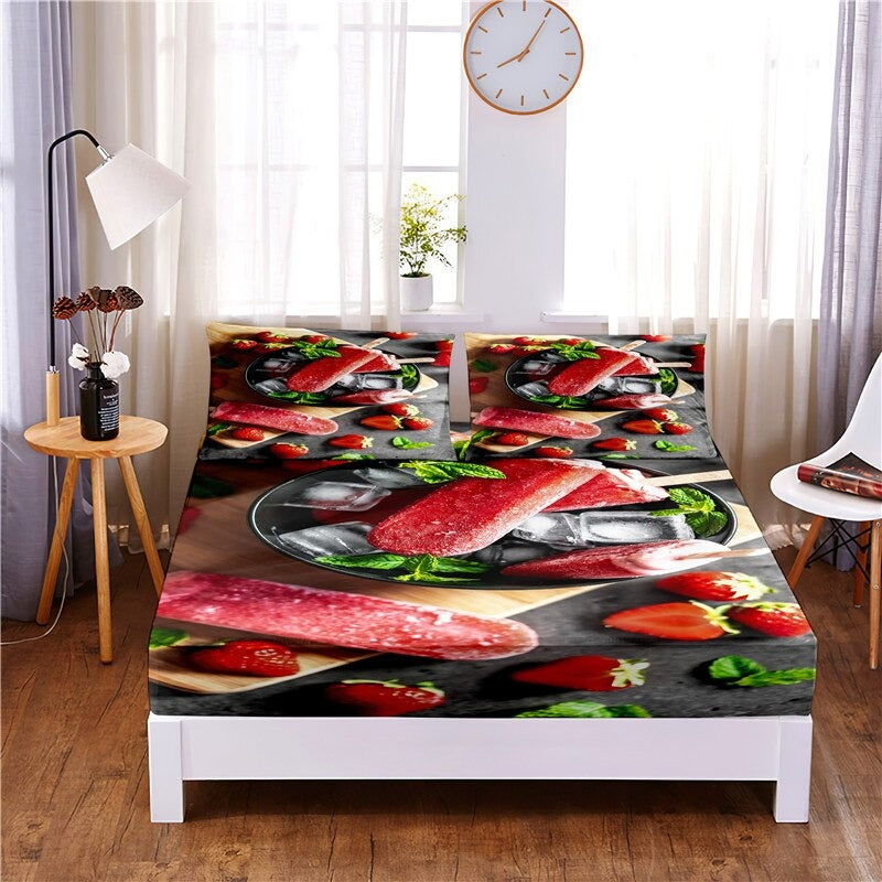 Strawberry Digital Printed 3 Pc Fitted Sheet