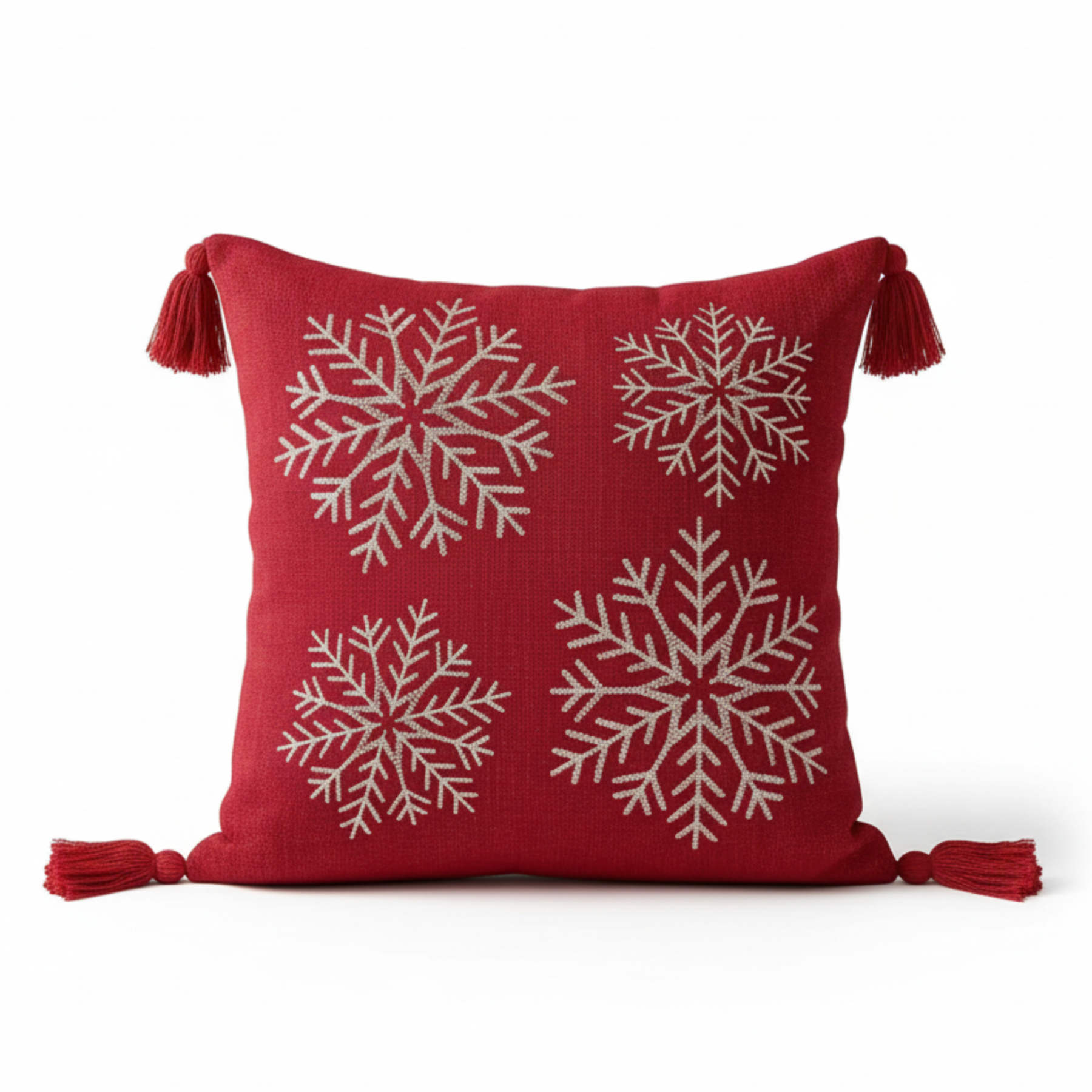 Holiday Embroidered Cushion Cover With Snowflake And Merry Christmas Design