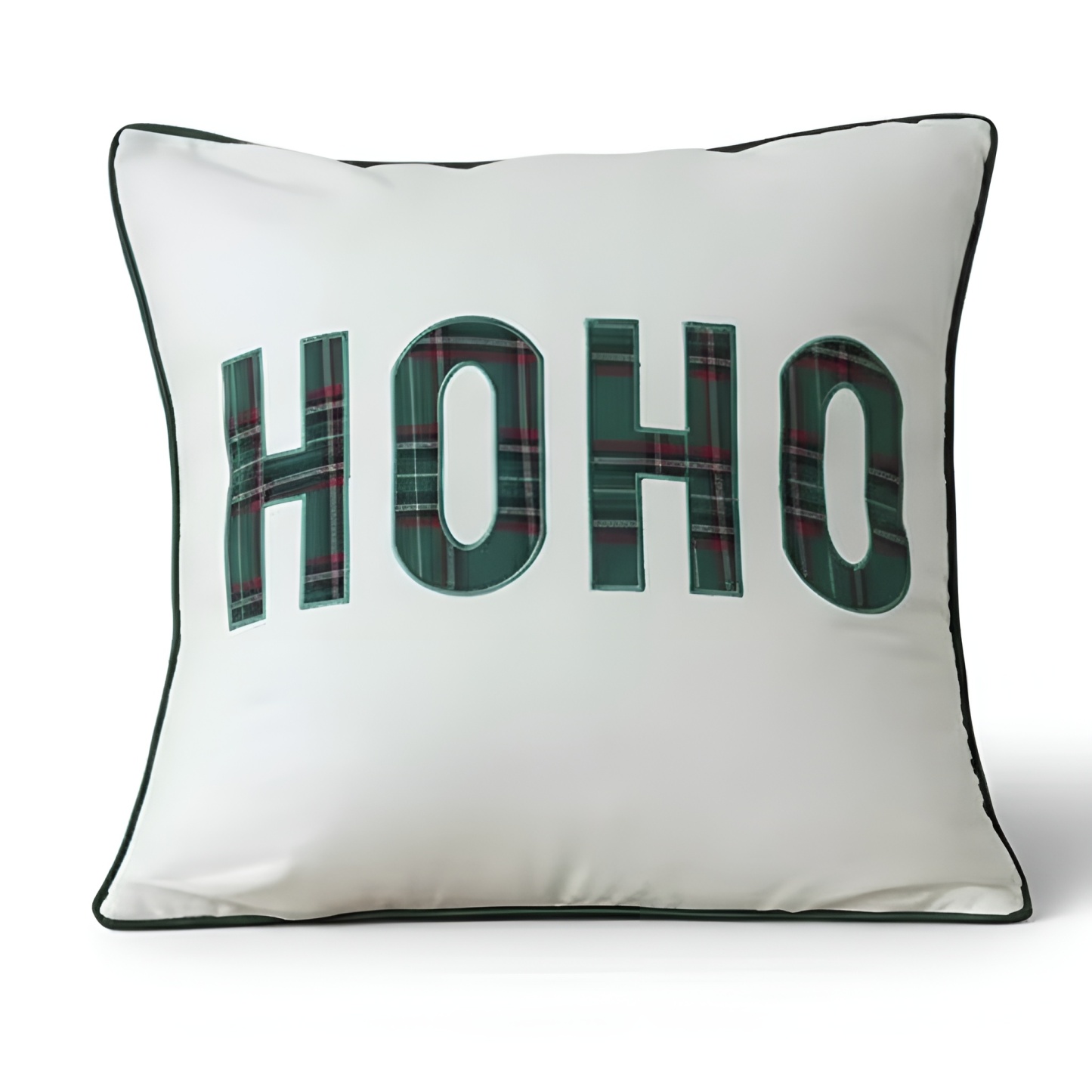 Christmas Themed Plaid Cushion Cover With Embroidered