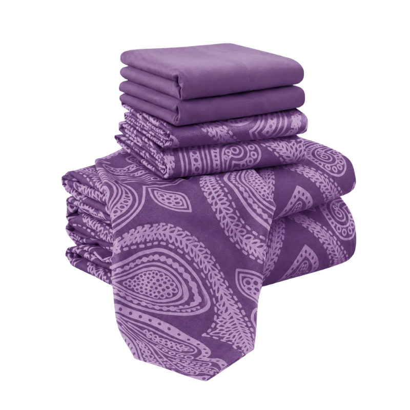 6 Piece Paisley Embroidered Microfiber Bed Sheet Set