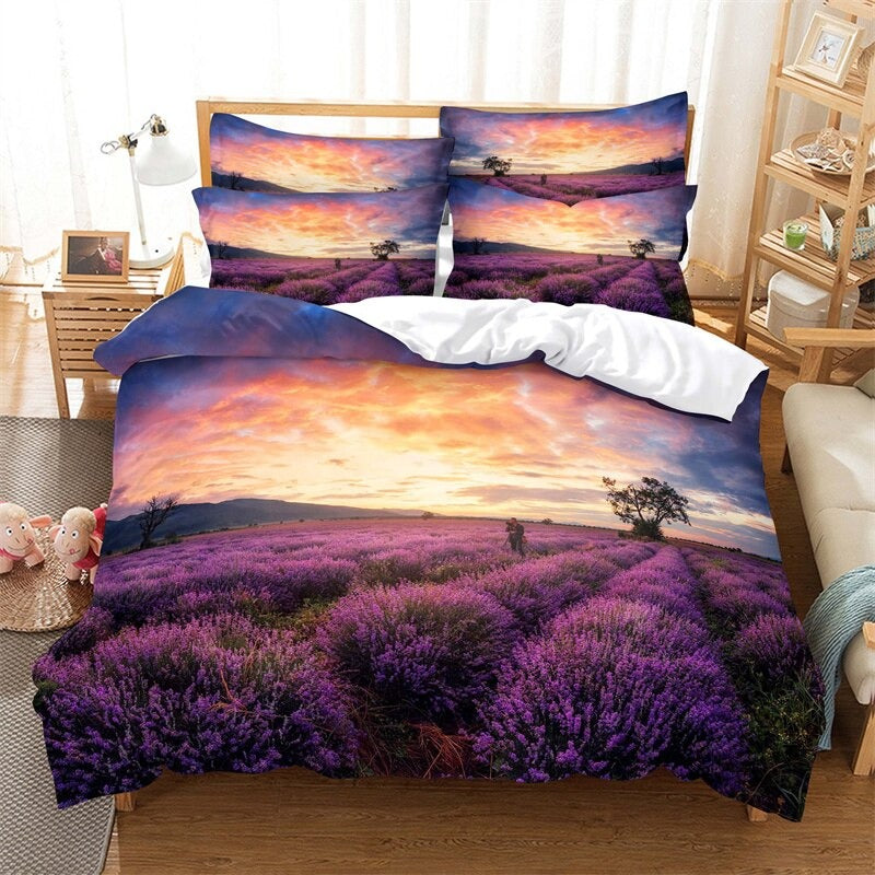 Lavender Floral Digital Printed Bedding Set