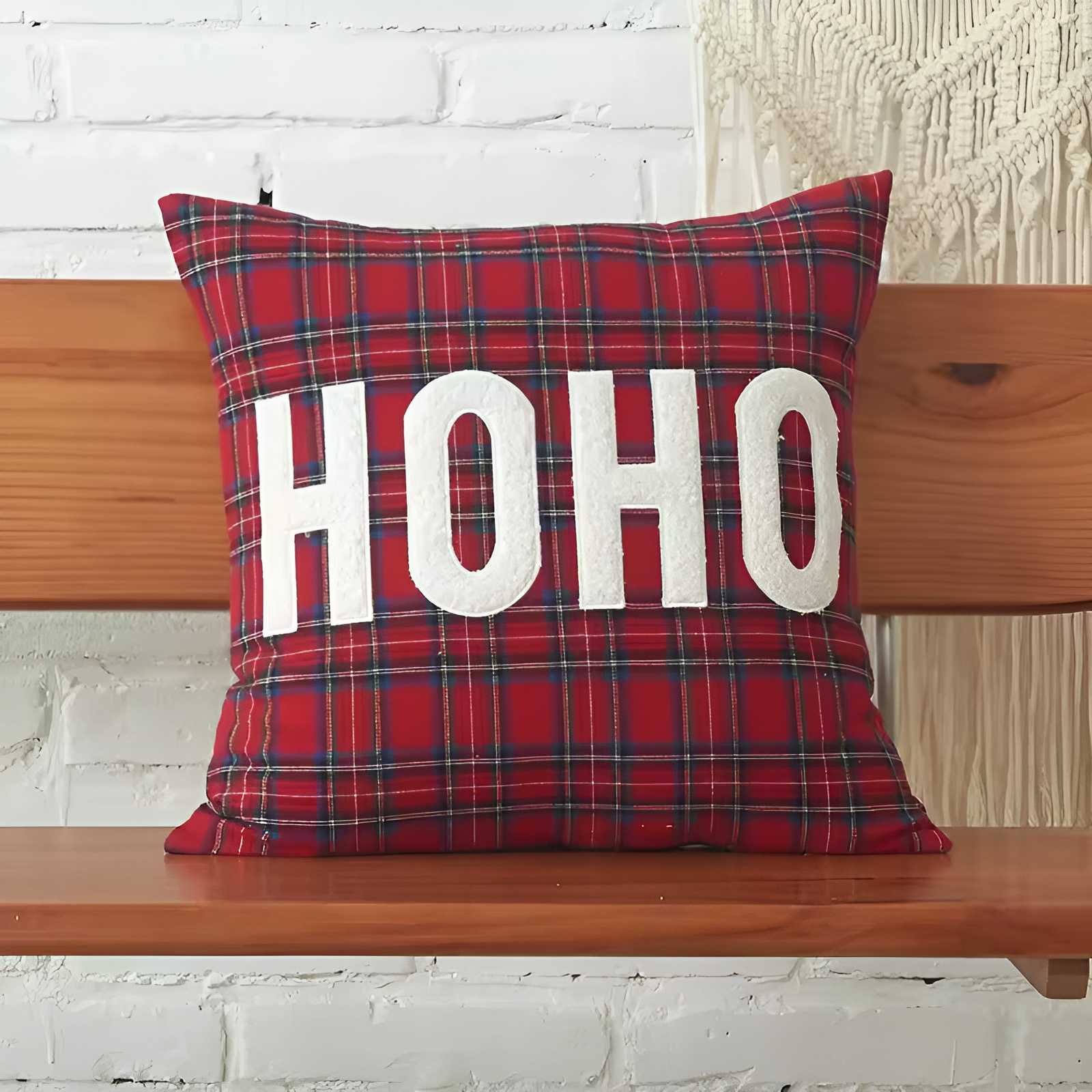 Christmas Themed Plaid Cushion Cover With EmbroideredChristmas Themed Plaid Cushion Cover With Embroidered - Image 8