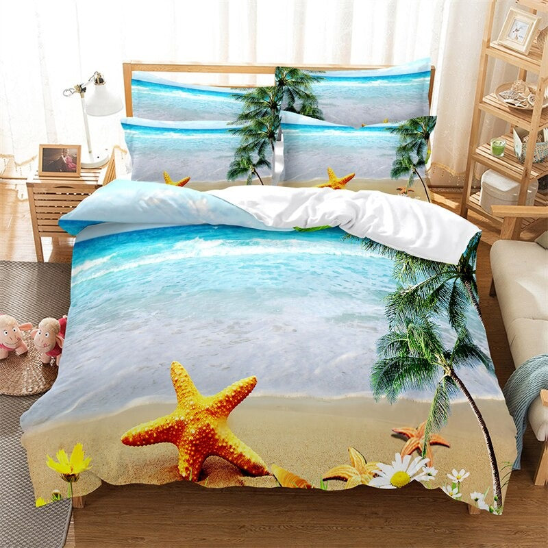 Coconut Trees In Beach Digital Printed Bedding Set
