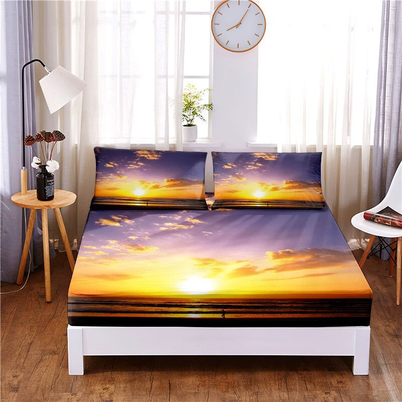 Sunset Digital Printed Fitted Sheet Bedding Set