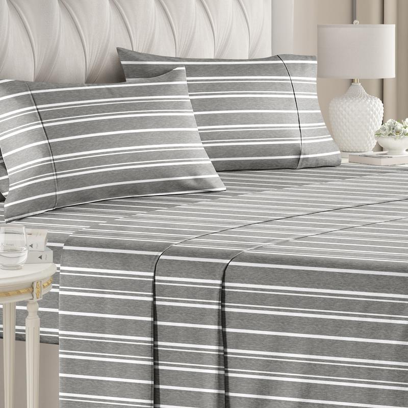 Pack Of 4 Striped Themed Bedsheet Set With Deep Pocket And Wrinkle Resistant Design