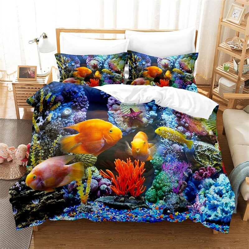 Blue Marine Print Duvet Cover Set