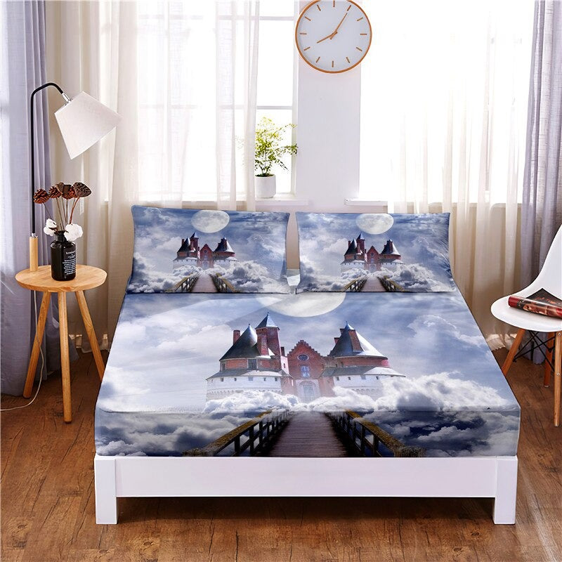 3 Pcs Mist Digital Printed Polyester Bed Sheet Set