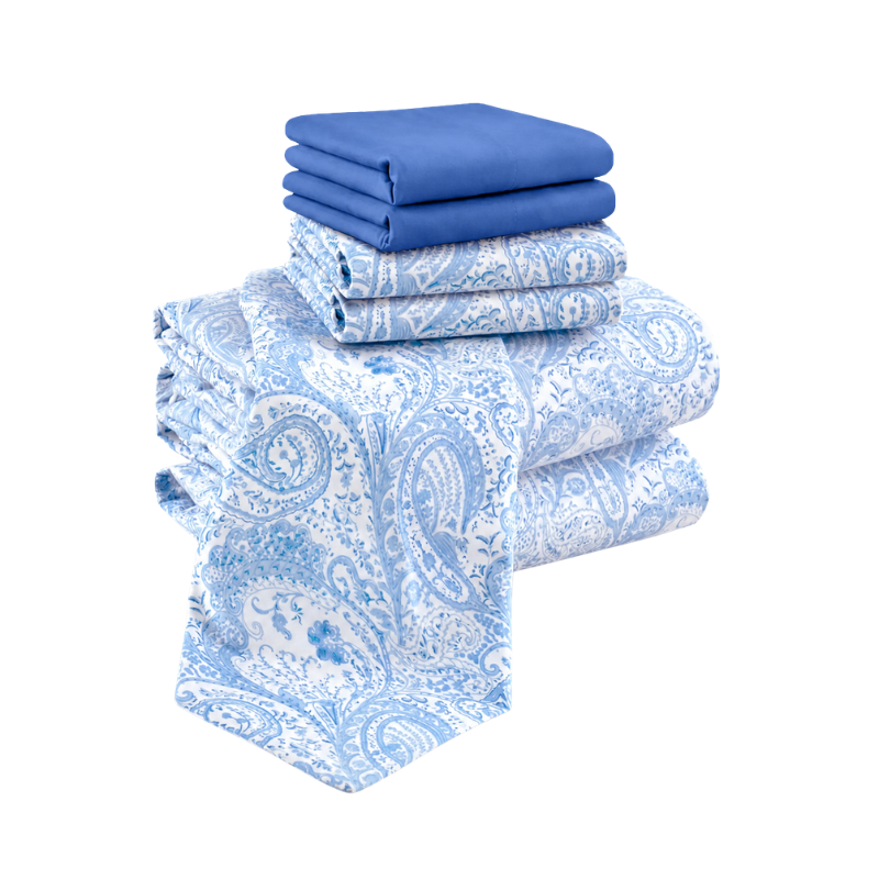 6 Piece Paisley Embroidered Microfiber Bed Sheet Set