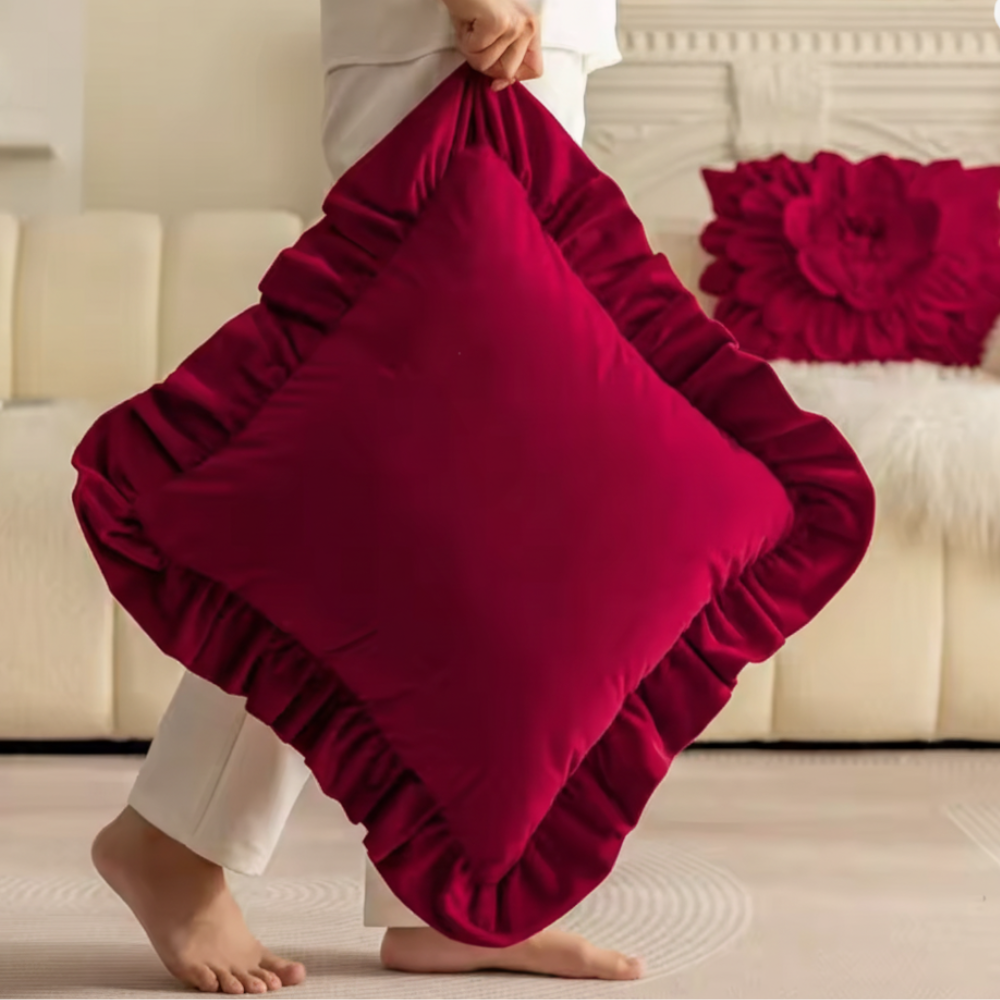 Christmas Velvet 3D Floral Patchwork Cushion Cover DecorativeVelvet Christmas Patchwork Cushion Cover Set - Image 3