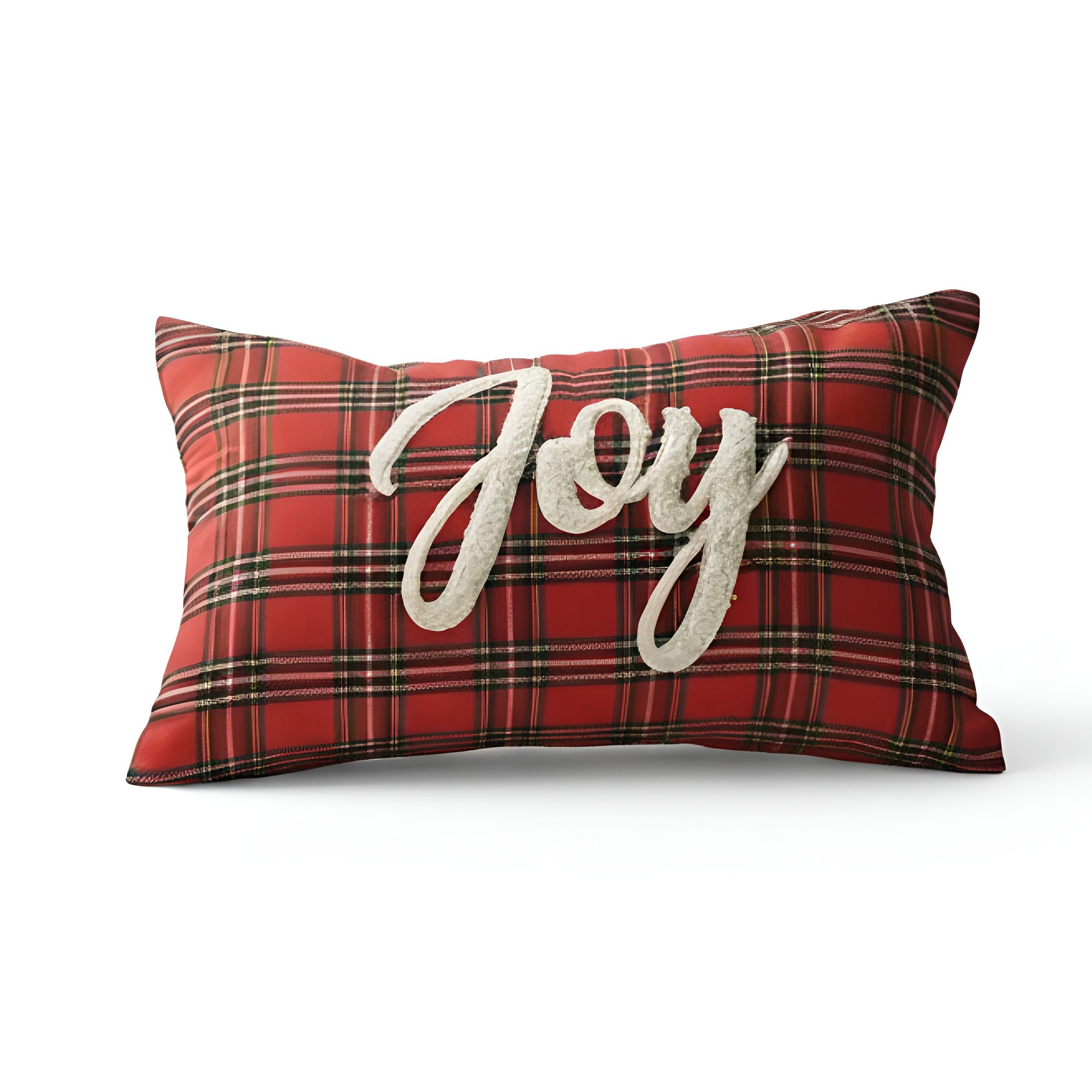 Plaid Print Christmas Decoration Cushion Cover Pillow CasePlaid Patterned Christmas Cushion Cover With Letter Embroidery - Image 7