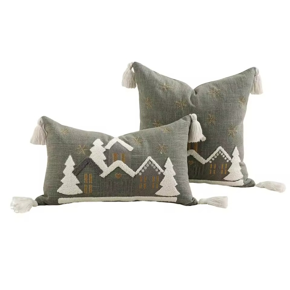 Embroidered Snowflake And Christmas House Cushion CoverEmbroidered Snowflake And Christmas House Cushion Cover - Image 10
