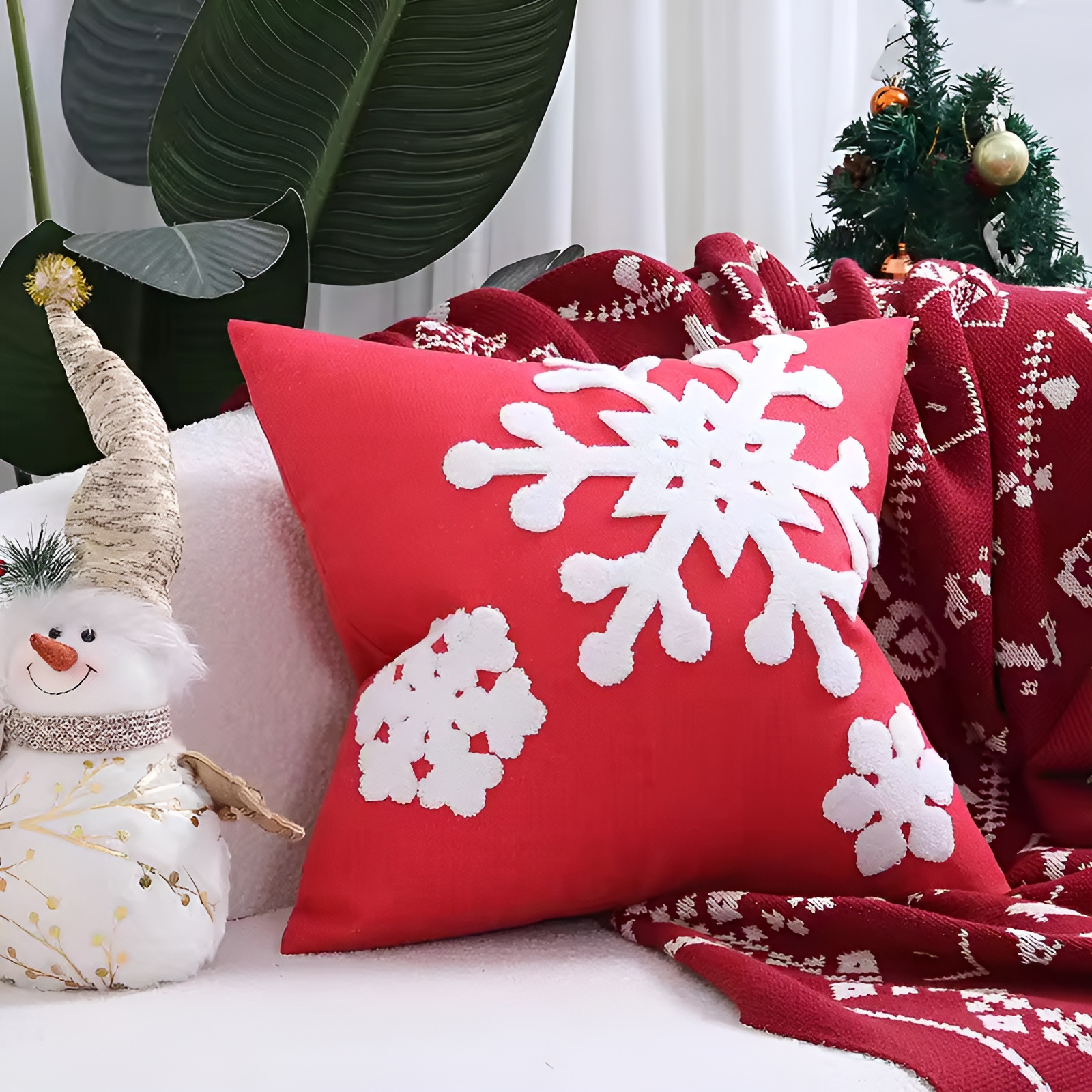 Holiday Embroidered Cushion Cover With Snowflake And Merry Christmas DesignHoliday Embroidered Cushion Cover With Snowflake And Merry Christmas Design - Image 2