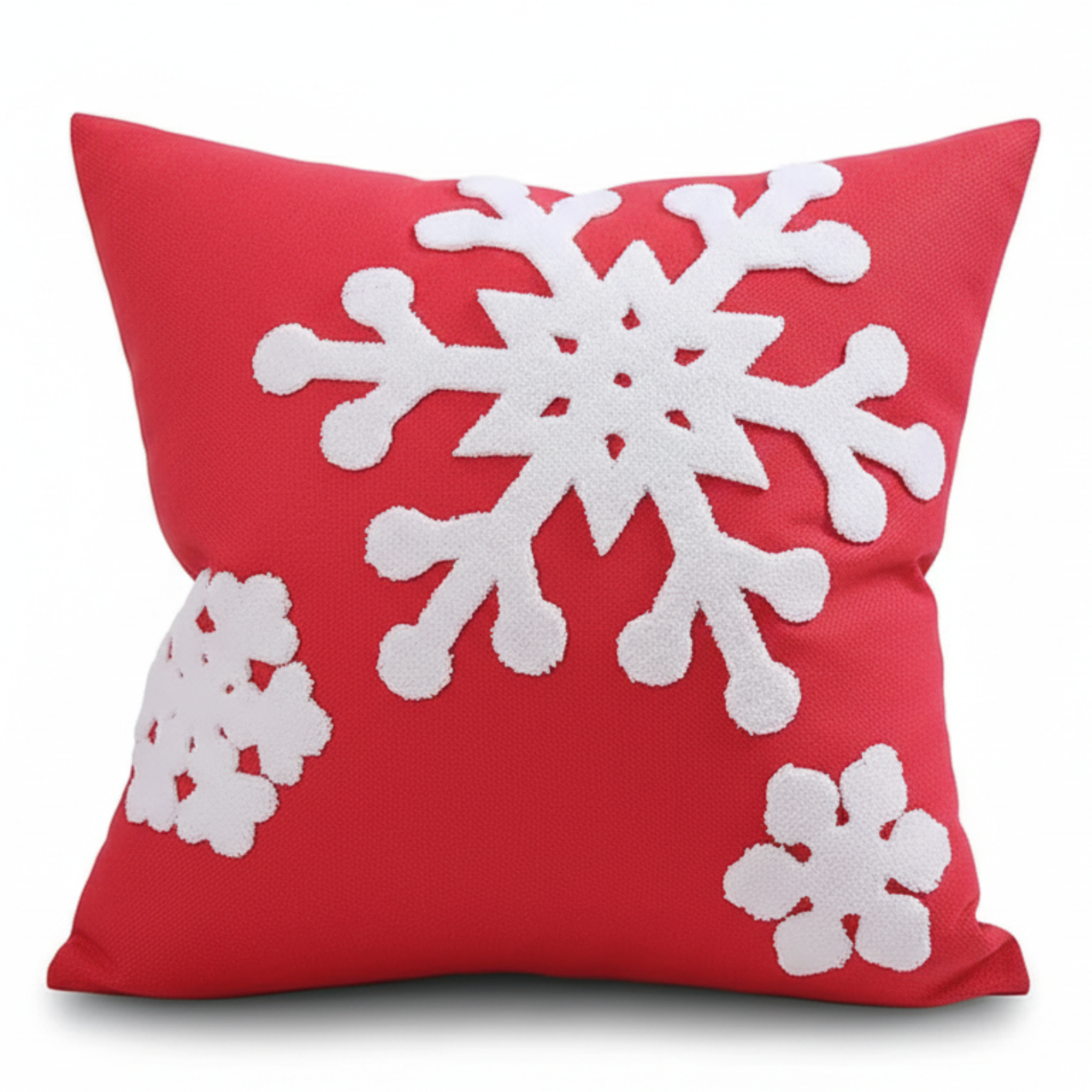 Holiday Embroidered Cushion Cover With Snowflake And Merry Christmas Design