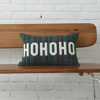 Christmas Themed Plaid Cushion Cover With Embroidered Snowflake Design