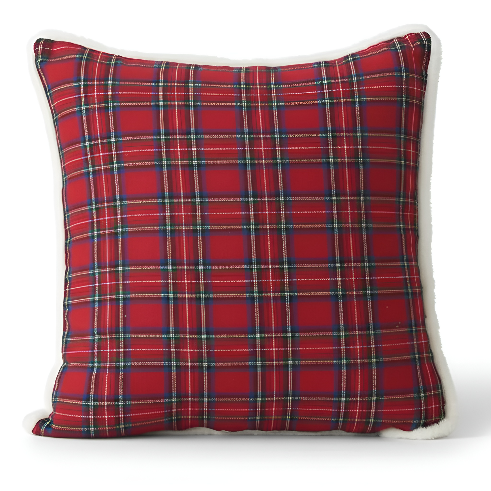 Christmas Themed Plaid Cushion Cover With Embroidered