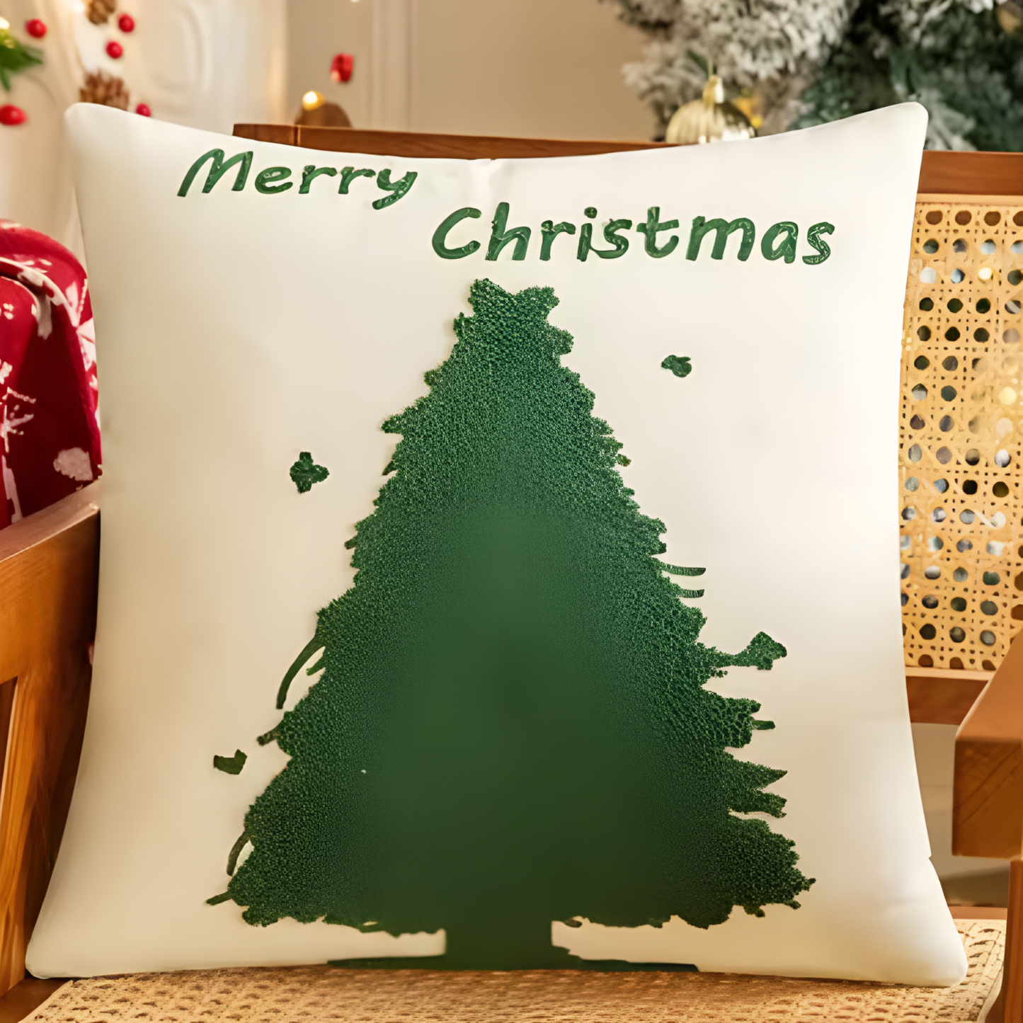 Christmas Embroidered Tree Cartoon Decorative Pillow Cushion Cover