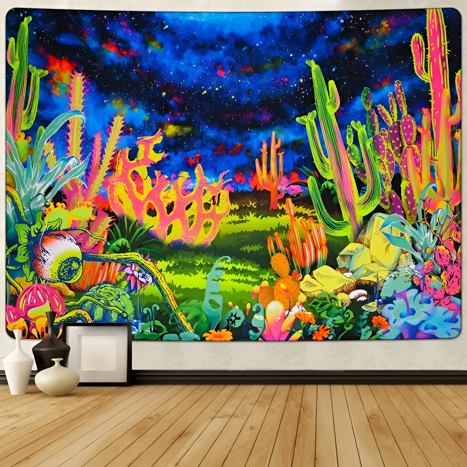 Black light Plants Tapestry 