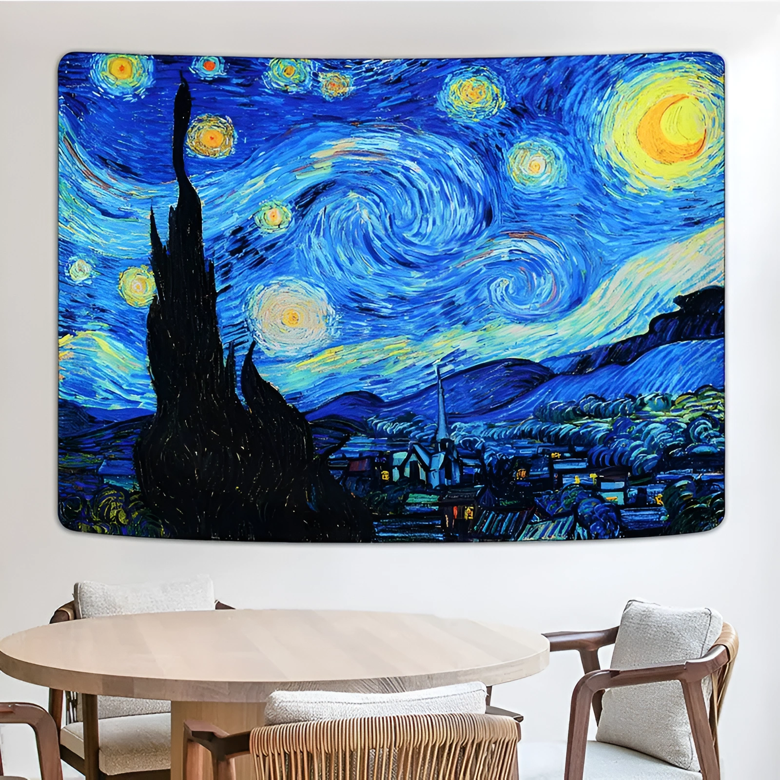 Blacklight Starry Night Tapestry Vincent Van Gogh Tapestry UV Reactive Oil Painting 