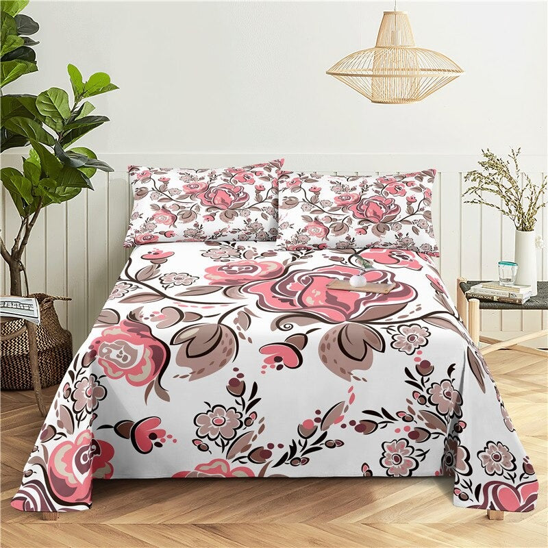 3 Sets Flower Pillowcase Print Bedding