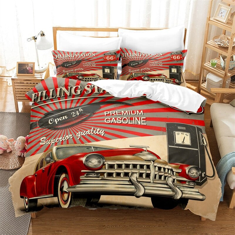 Racing Patterned Duvet Cover And Pillowcase Bedding Set