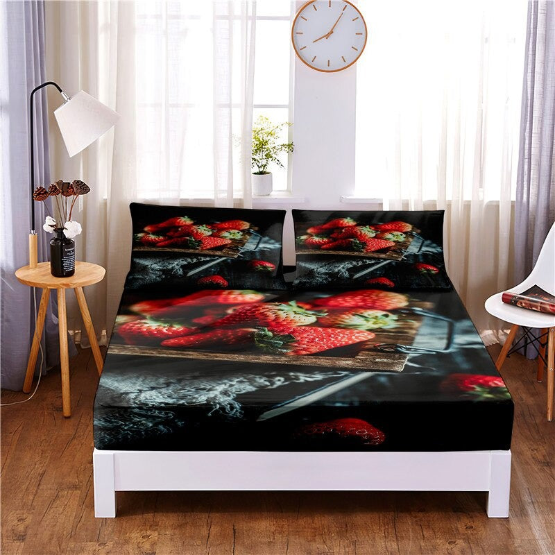 Strawberry Digital Printed 3 Pc Fitted Sheet