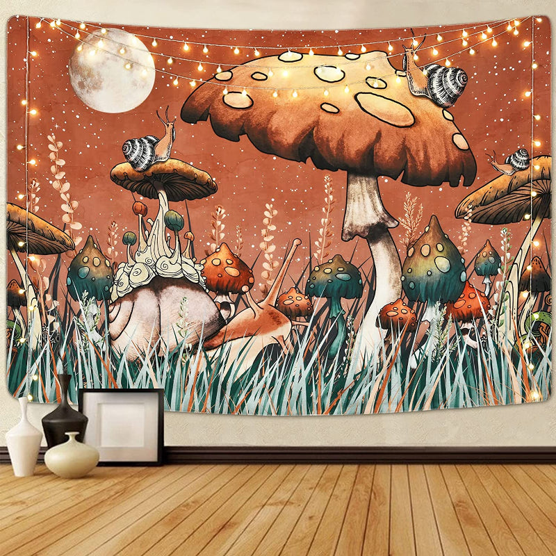 Trippy Mushroom Tapestry Moon And Stars Tapestry Snail Tapestry Plants And Leaves Tapestries Fantasy Fairy Tale Tapestry Wall Hanging For Room