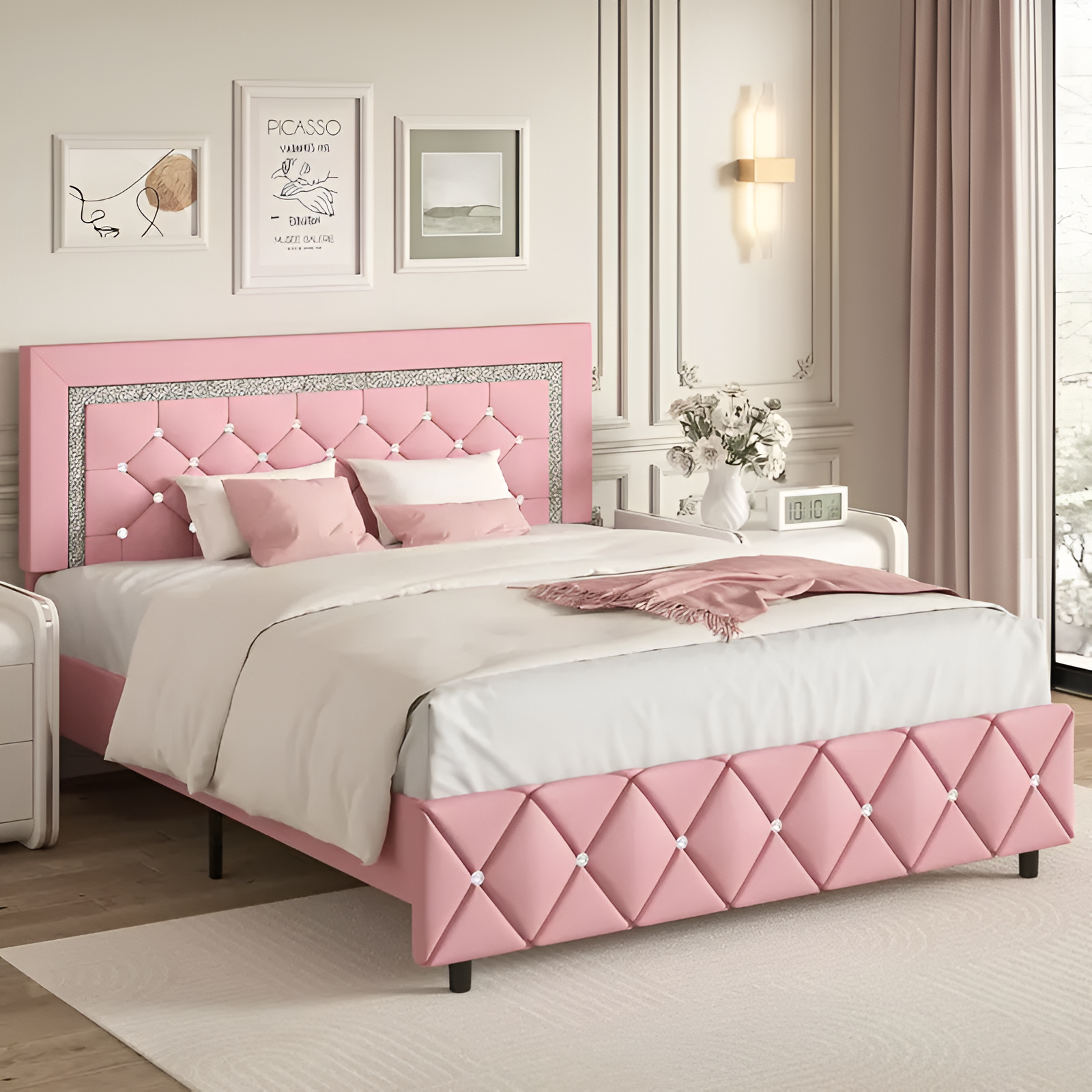 Modern Diamond Bed Frame Adjustable HeadboardModern Diamond Bed Frame Adjustable Headboard - Image 2