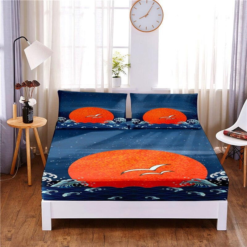 3 Pcs Starry Sky Digital Printed Polyester Fitted Bed Sheet Set