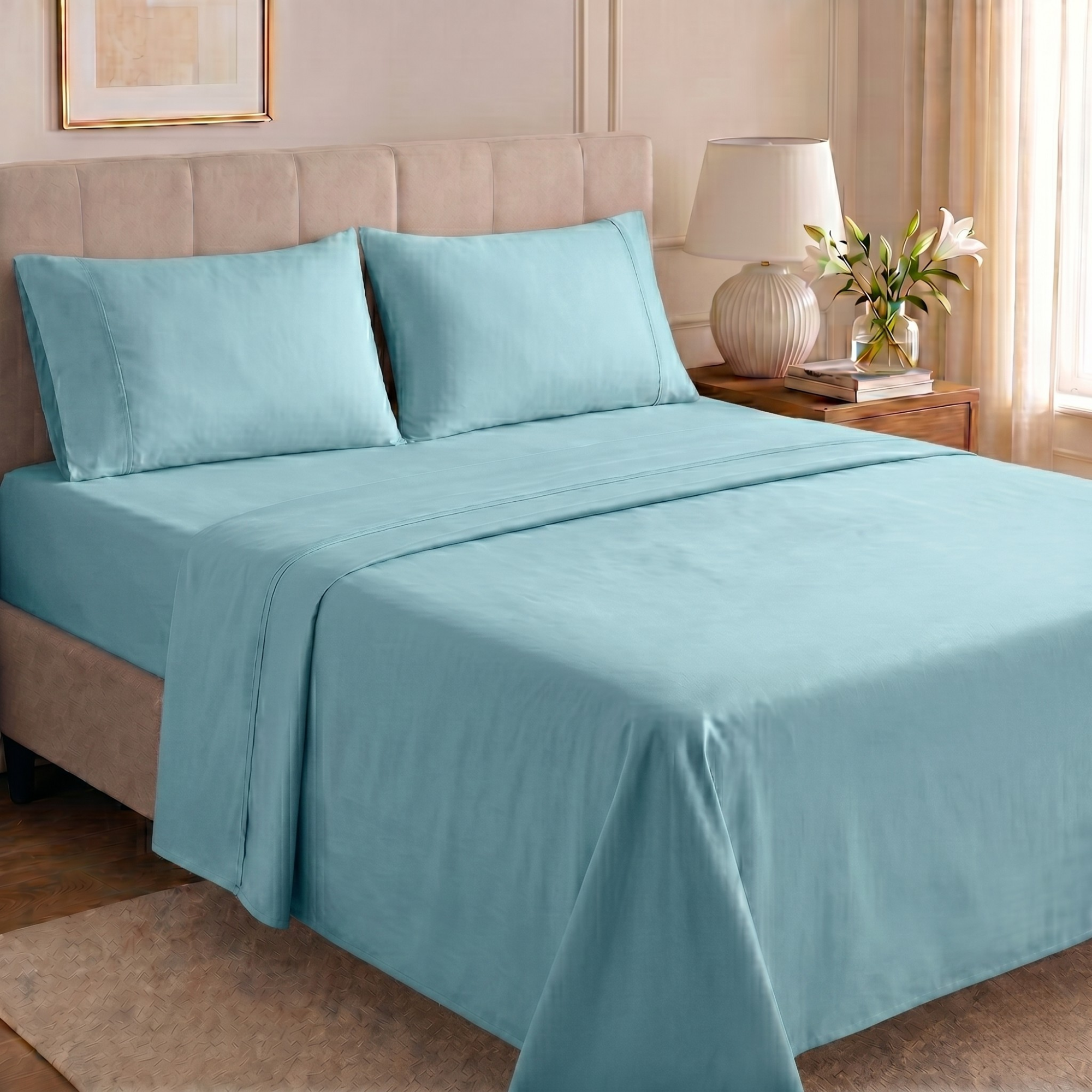4 Piece Cooling Microfiber Sheet Set With Deep Pocket Design