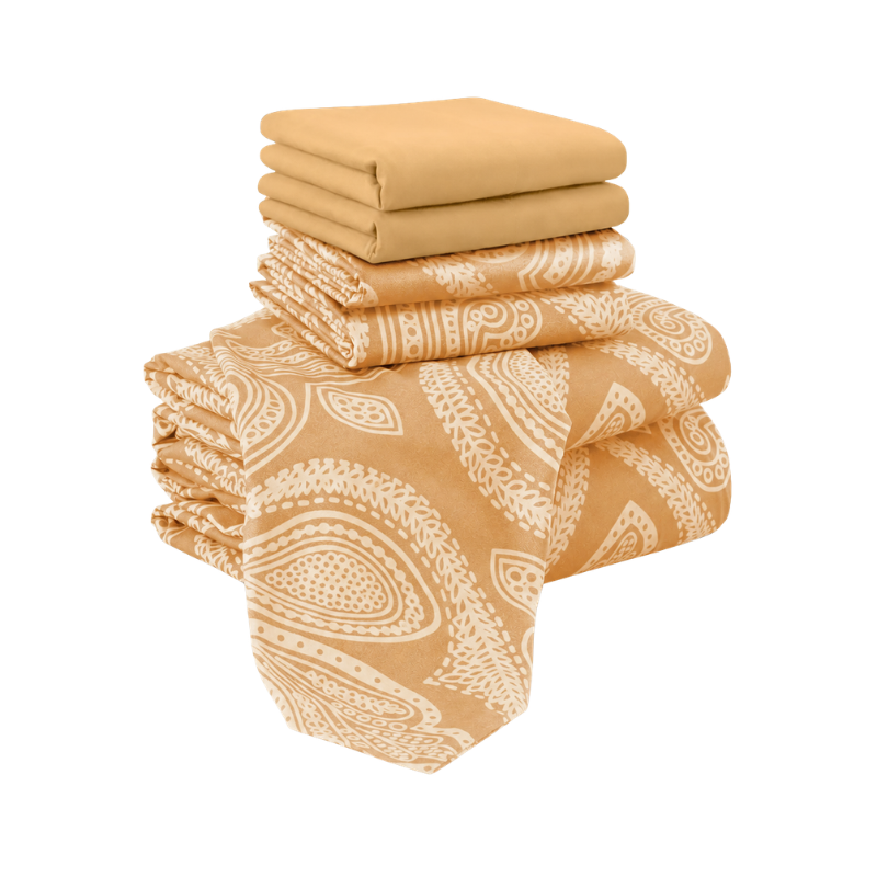 6 Piece Paisley Embroidered Microfiber Bed Sheet Set