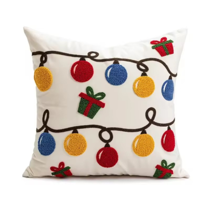 Christmas Geometric Tufted Embroidered Pillowcase