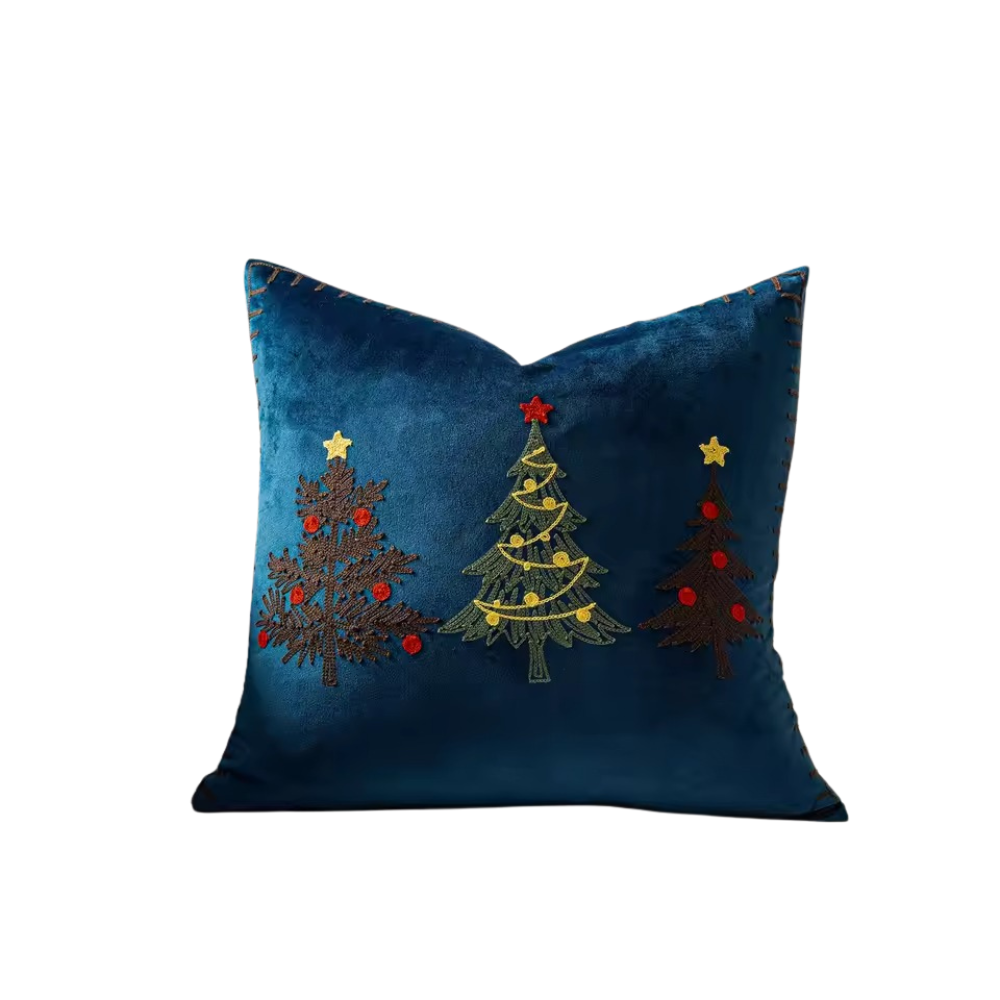 Embroidered Christmas Tree Velvet Cushion CoverChristmas Tree Embroidered Velvet Decorative Square Cushion Cover - Image 7