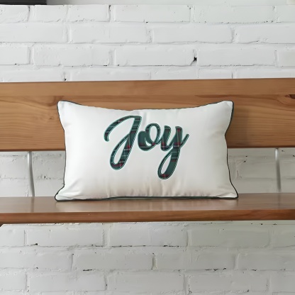 Christmas Themed Plaid Cushion Cover With Embroidered Snowflake Design