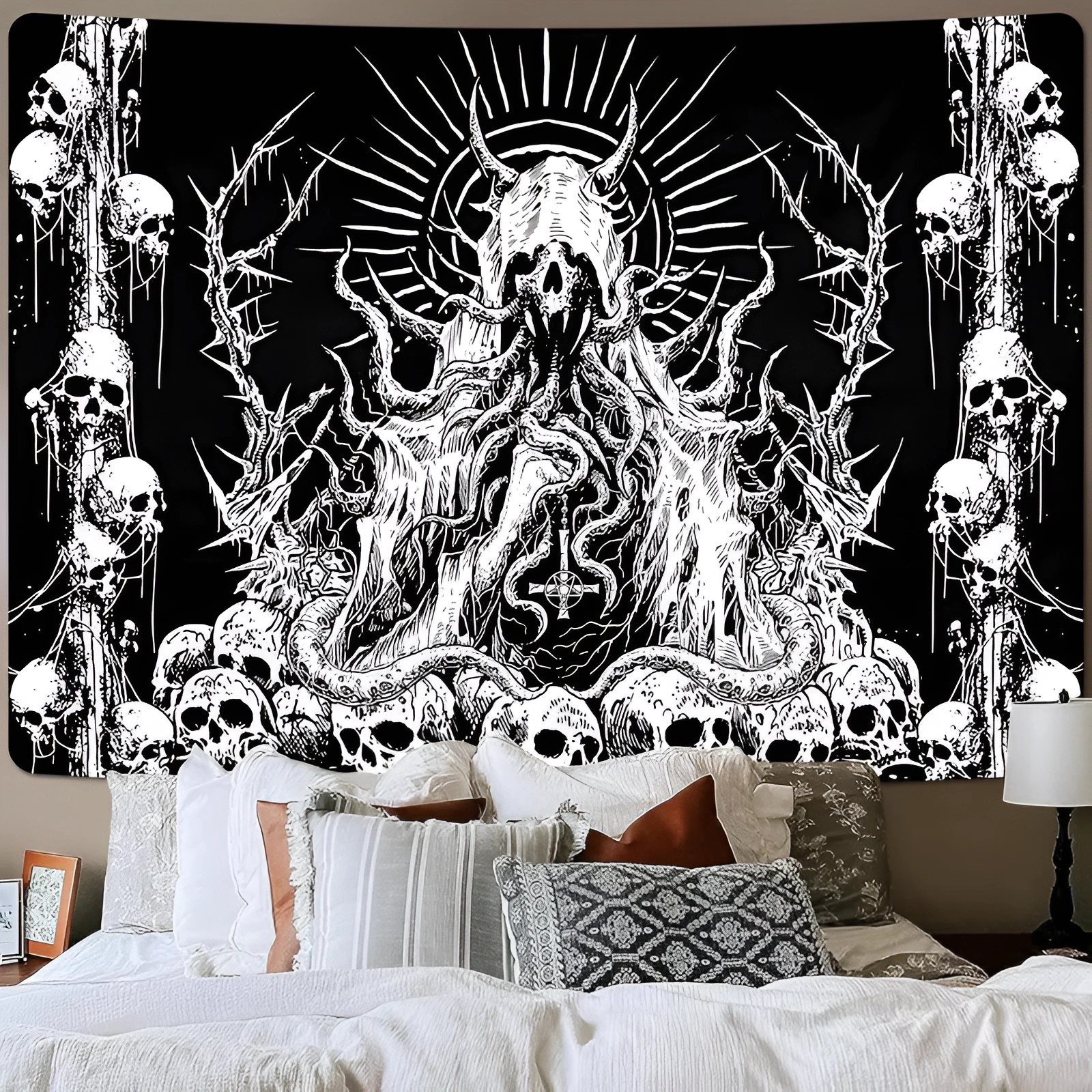  Skull Tapestry Mystic Skeleton Tapestries Black and White