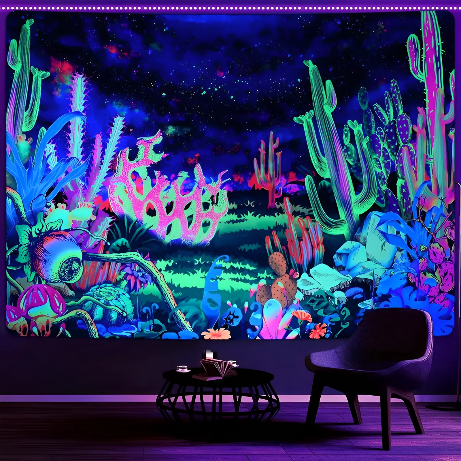 Black light Plants Tapestry Floral Aesthetic Wall Hanging Tapestry For Bedroom Decor  - Image 3