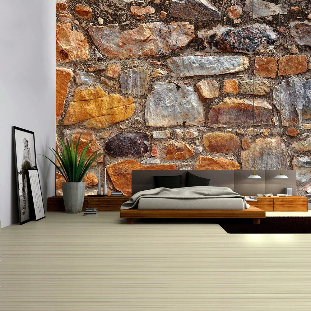 3D Colored Stone Brick Retro Tapestry Wall Hanging