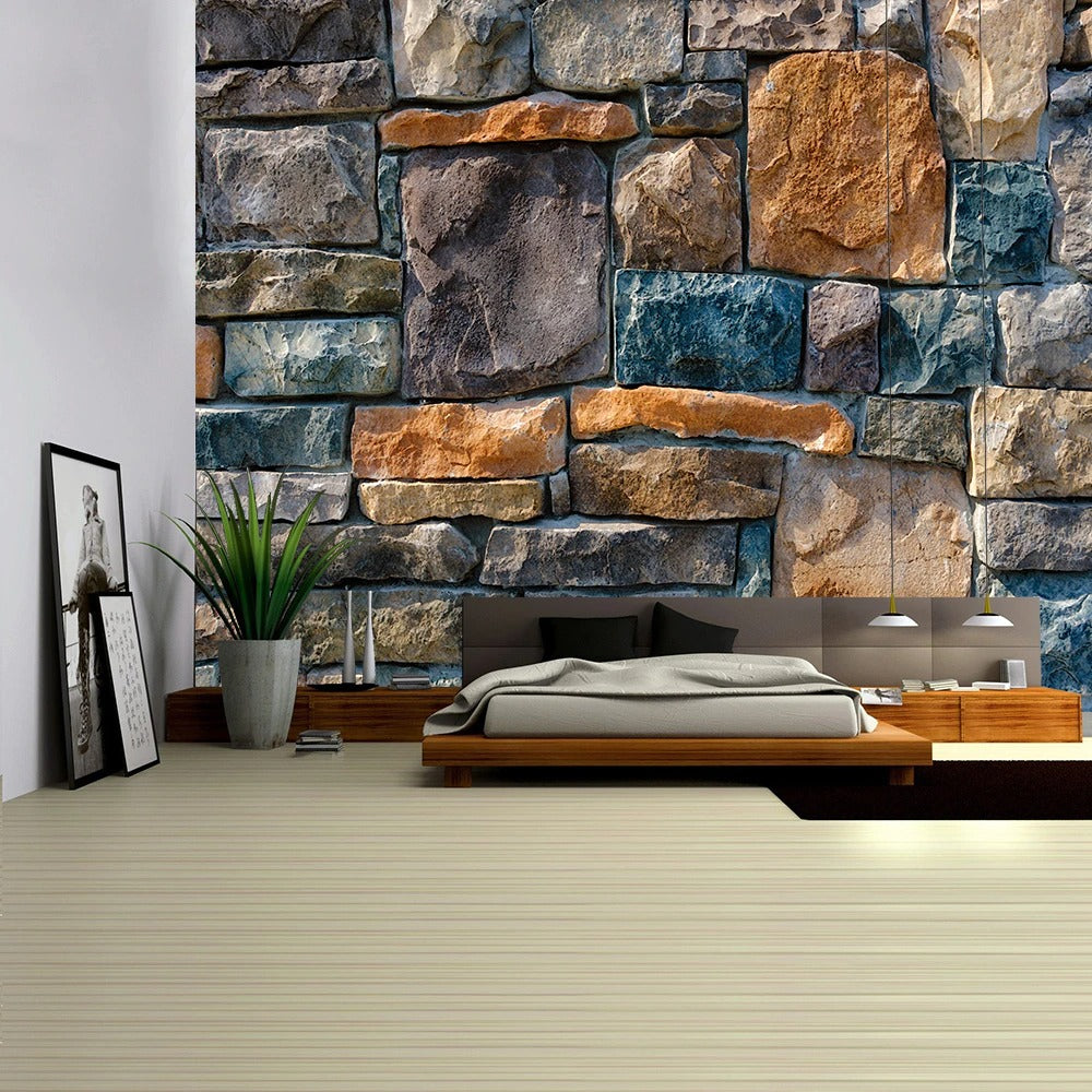 3D Colored Stone Brick Retro Tapestry Wall Hanging